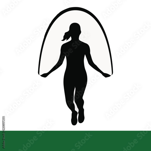 Woman Skipping Rope Silhouette, Female Fitness Workout Cardio Training Vector Illustration