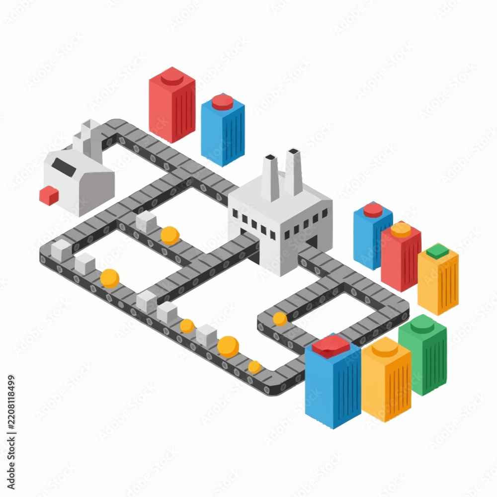 Obraz premium Colorful Lego Factory Assembly Line Model.