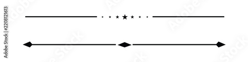 Decorative page divider line set vector star ornament border accent linear rules separator elements isolated on white background