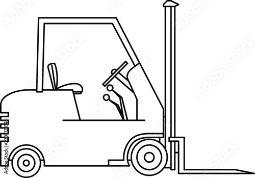 forklift truck on white background. Front side view. Bottom view, draw line industrial forklift with forks and black tires
