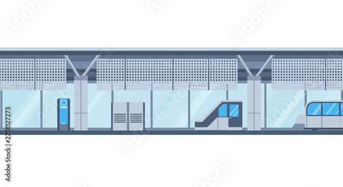 Modern Airport Terminal or Train Station Flat Vector Illustration
