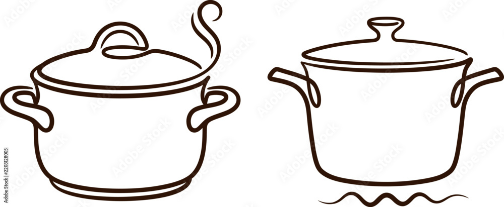 Fototapeta premium Vintage illustration of two cooking pots with lids and handles