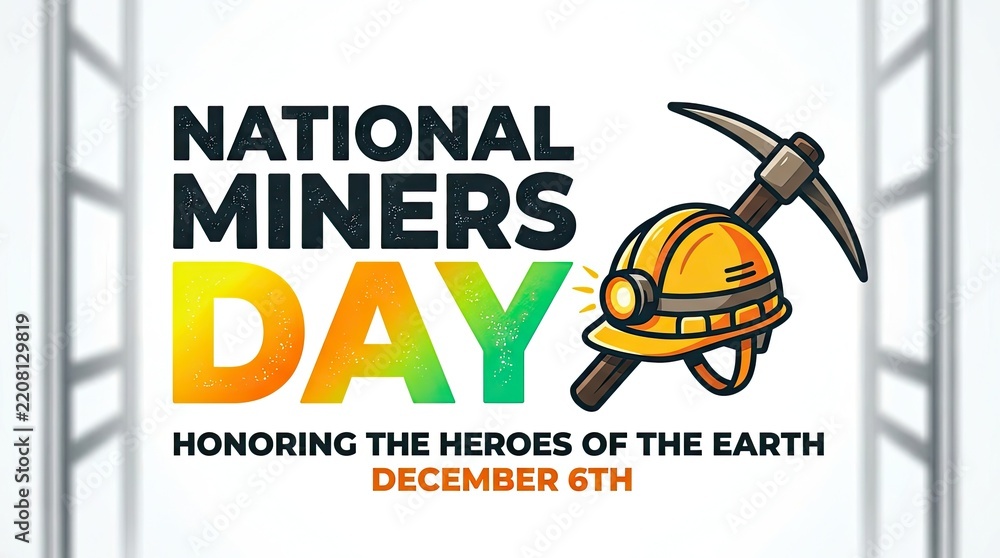Fototapeta premium National miners day illustration with helmet and pickaxe honoring heroes of the earth