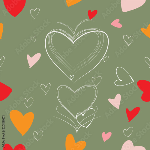 Hand-Drawn Heart Scribble Green Background