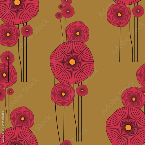 Stylized Floral Pattern Gold and Pink Background