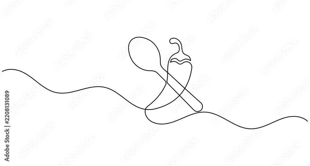 Obraz premium Chili pepper with spoon continuous one line drawing minimalist cooking icon editable stroke illustration
