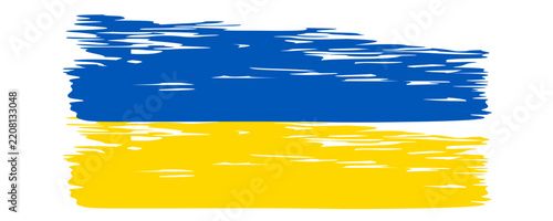 Ukrainian national flag in grunge style. Painted with a brush stroke flag of Ukraine.