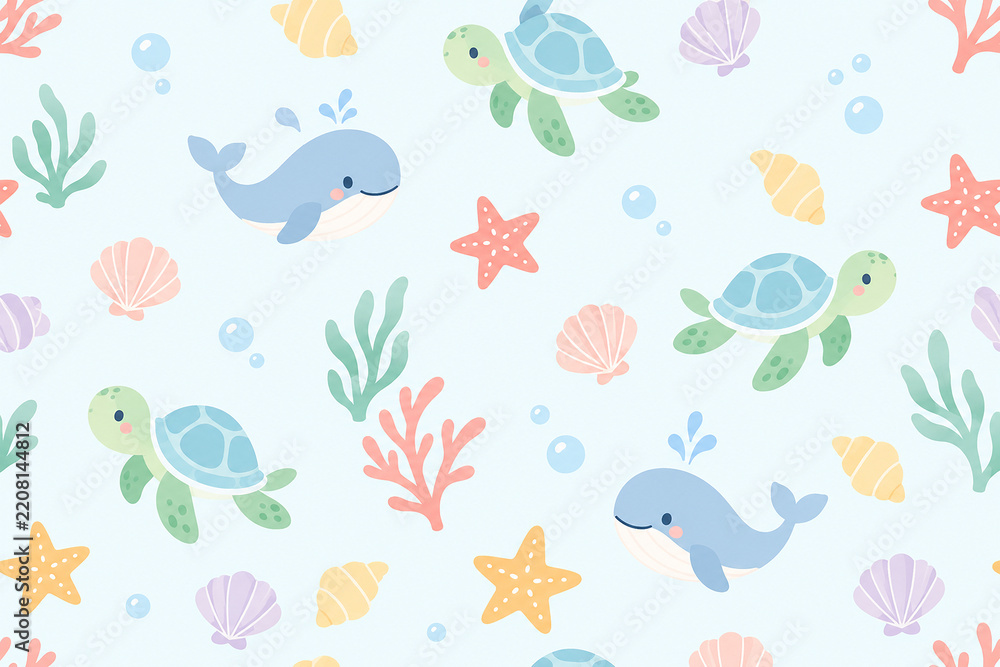 Obraz premium Pastel Ocean Discovery Seamless Pattern for Kids Fabric and Nursery Textiles