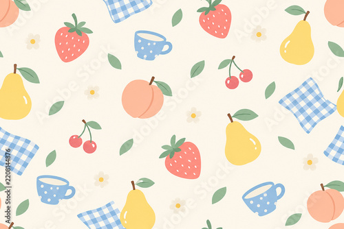 Dreamy Pastel Fruit Picnic Seamless Pattern for Kids Fabric and Baby Clothing