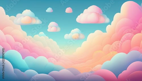 wonderful pastel sky cloudscape soft spherical shapes dreamy minimalist background abstract cute sweet atmosphere rainbow hues