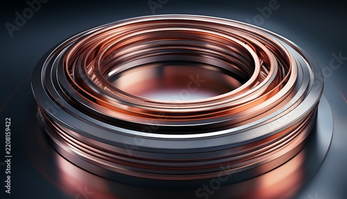 precision industrial concentric multi layer metal ring structure with polished silver aluminum and rose gold copper trim tech enterprise background product showcase machinery brand visual wallpaper