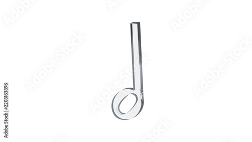 Half note minim musical sign made of clear reflective glass, isolated on a transparent background. Musical notation symbol, 3D illustration.