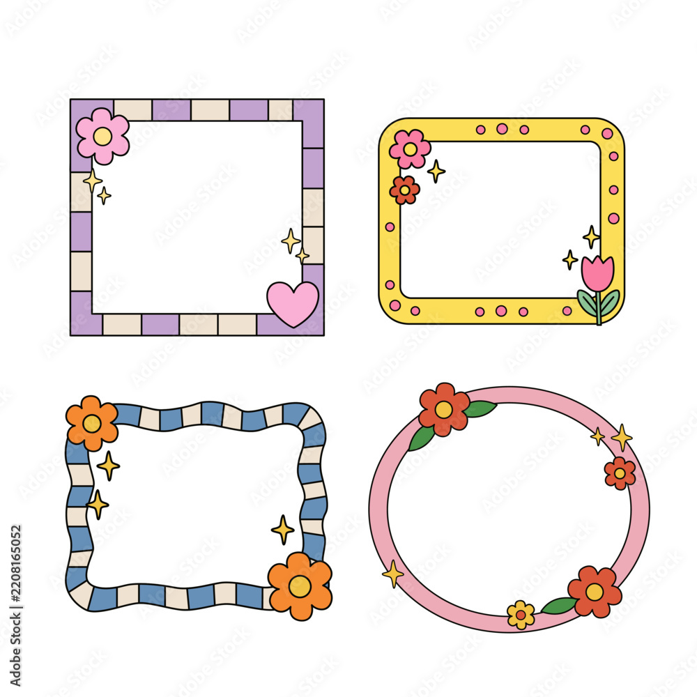 Obraz premium Cute Floral Decorative Frames with Flowers and Hearts