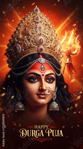 Festival Happy Durga Puja Greeting Card Banner for Auspicious Indian Holiday Celebration