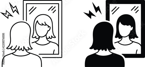 Woman looking in mirror with stress vector illustration