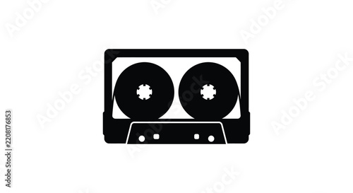 Black silhouette of a compact cassette tape on a white background