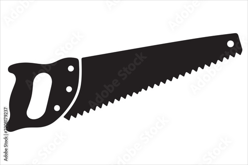 Handsaw Black Silhouette Carpenter Tool Isolated,Woodworking Hand Saw Silhouette Illustration on white