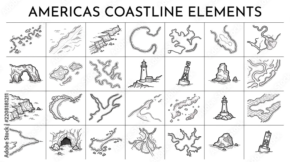Fototapeta premium Collection of Monochrome Geographic Elements for Design