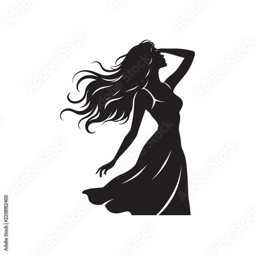Elegant Woman Silhouette in Flowing Dress