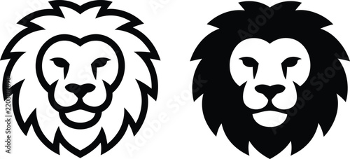 Black and white lion head icon set vector illustration