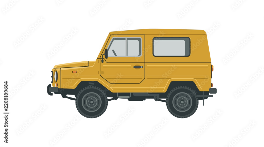 Obraz premium Yellow vintage offroad vehicle illustration side view isolated on white background