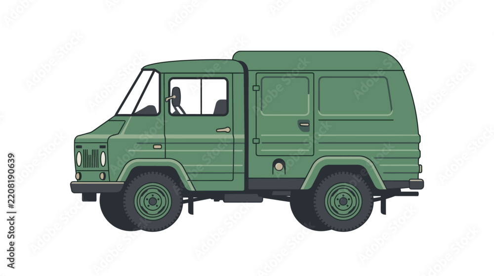 Obraz premium Vintage Green Utility Van Illustration on White Background