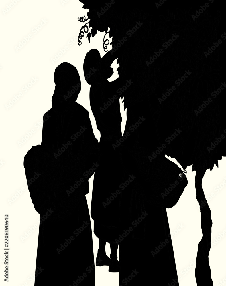 Obraz premium Vector drawing. Workers in the vineyard