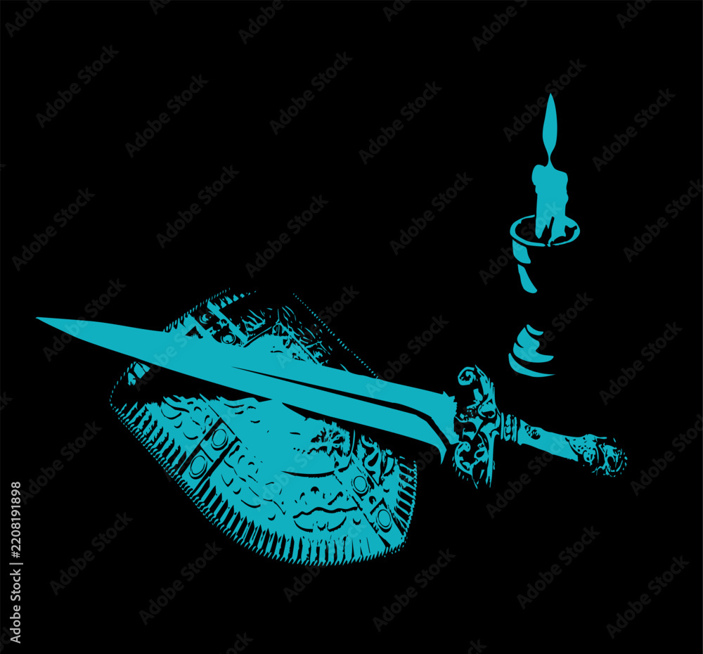 Obraz premium Sword and shield. Vector drawing