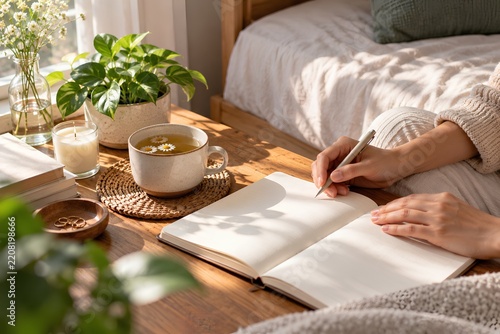 Peaceful morning self care and wellness routine