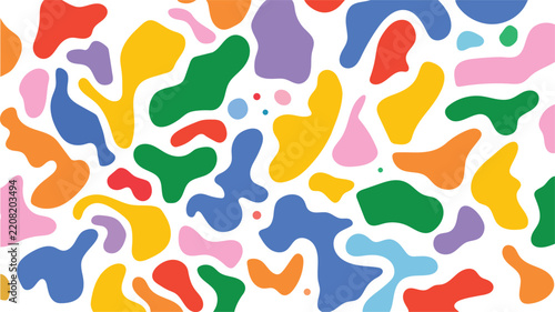 Colorful Organic Amoeba Blob Shapes Abstract Vector Pattern Background Isolated on White for Modern Packaging and Children Textile Design