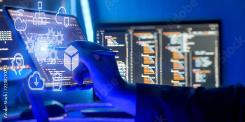 Naklejka Software Engineering Workflow with Cloud Computing, Cybersecurity, Network Automation and Programming Interface