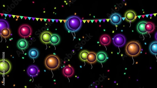 Colorful Balloons and Bunting Animation Looping Seamlessly. Celebration Design, Festive Background