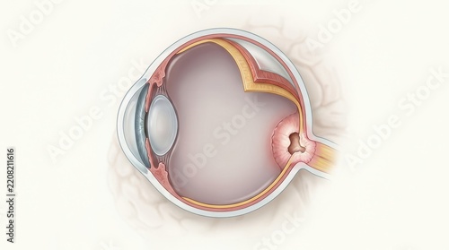 Medical illustration of glaucoma and optic nerve damage. Human eye anatomy diagram