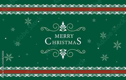 Green Christmas Banner with Horizontal Ornamental Borders