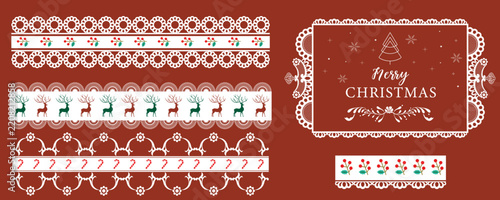 Red Christmas Lace Divider Set with Holly Reindeer and Frame