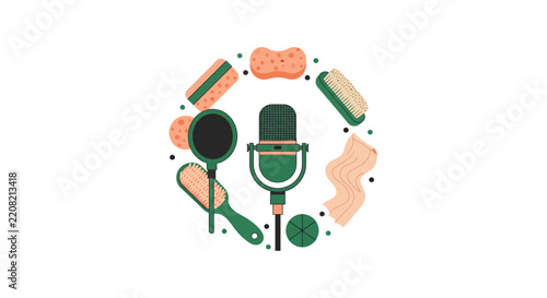 ASMR Microphone and Sensory Triggers Flat Vector Illustration