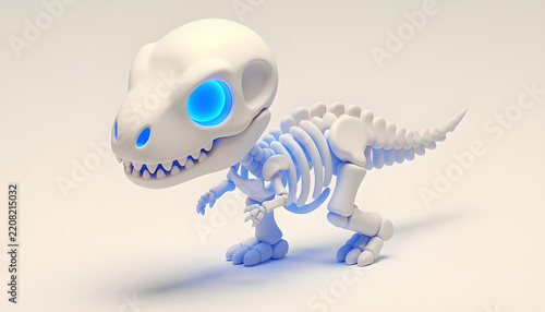 Playful 3D Rendered Tyrannosaurus Rex Skeleton with Bright Blue Eyes.
