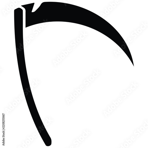Black scythe vector silhouette illustration line art weapon isolated on white background symbol.