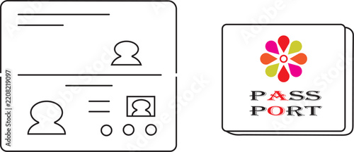 Passport cover design with colorful flower logo and identification data page template vector illustration