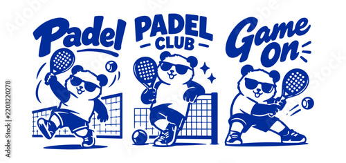 Padel Club Bear Mascot Logo with Sunglasses and Padel Racket for Sports Club Tournament Recreation and Athletic Branding