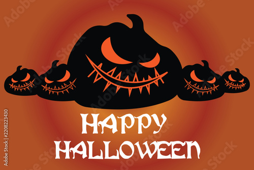 Happy Halloween banners, poster, template with pumpkin. Halloween hanging decorations on an orange background.
