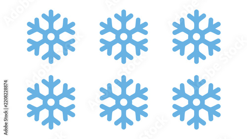 Blue snowflake icons set vector illustration featuring winter seasonal design elements