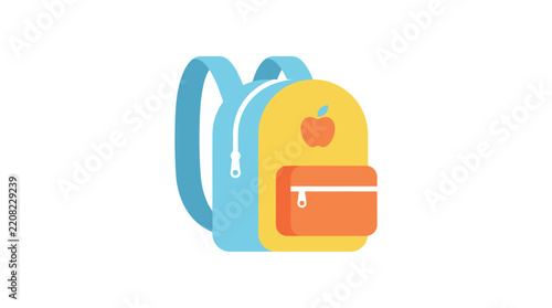 Colorful backpack illustration with apple emblem on a white background