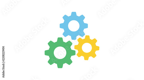 Three colorful gear icons arranged against a white background