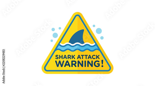 Shark attack warning sign a triangular yellow illustration with blue details