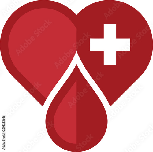 Blood Donation Heart and Droplet Medical Cross Symbol Icon