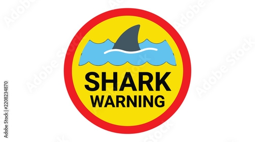 Shark warning sign with fin silhouette and yellow background