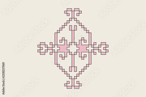 Pixel Art Ornamental Ironwork Decorative Geometric Illustration, Twin Hearts Pattern