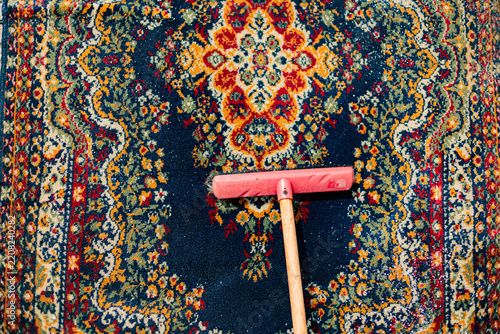 Authentic Patterned Rug and Cleaning Brush