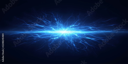 Electric Energy Burst A brilliant blue electric energy burst emanates from a central point, casting luminous rays and intricate fractal patterns against a dark, mysterious background.